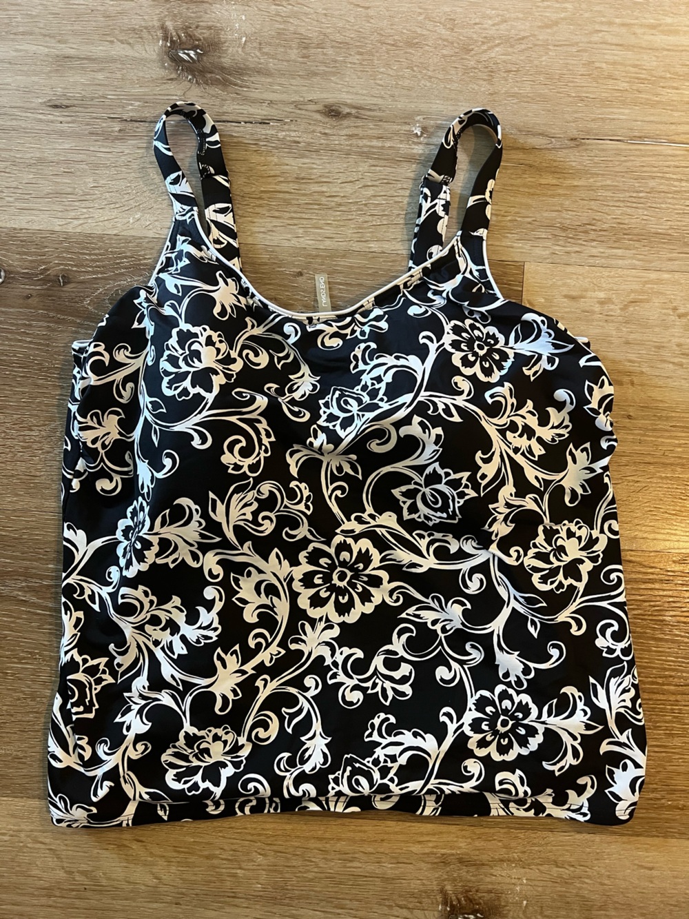 Lands' End Black & White Floral Tankini Top